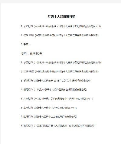 揭秘全球十大灯饰装修品牌排行榜