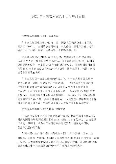 实木家居实力品牌排名