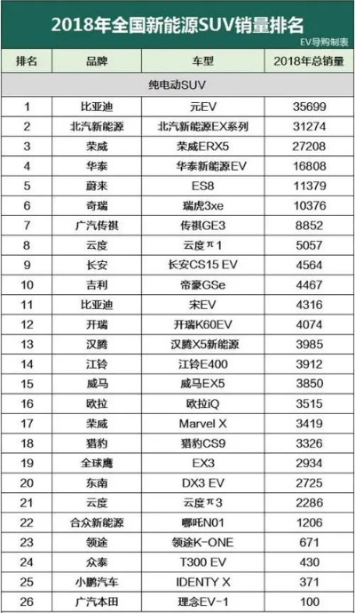 纯电动汽车品牌十大排名